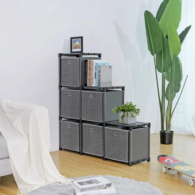 SONGMICS Steckregal 6 Würfel Aufbewahrungssystem mit 6 Stoffboxen