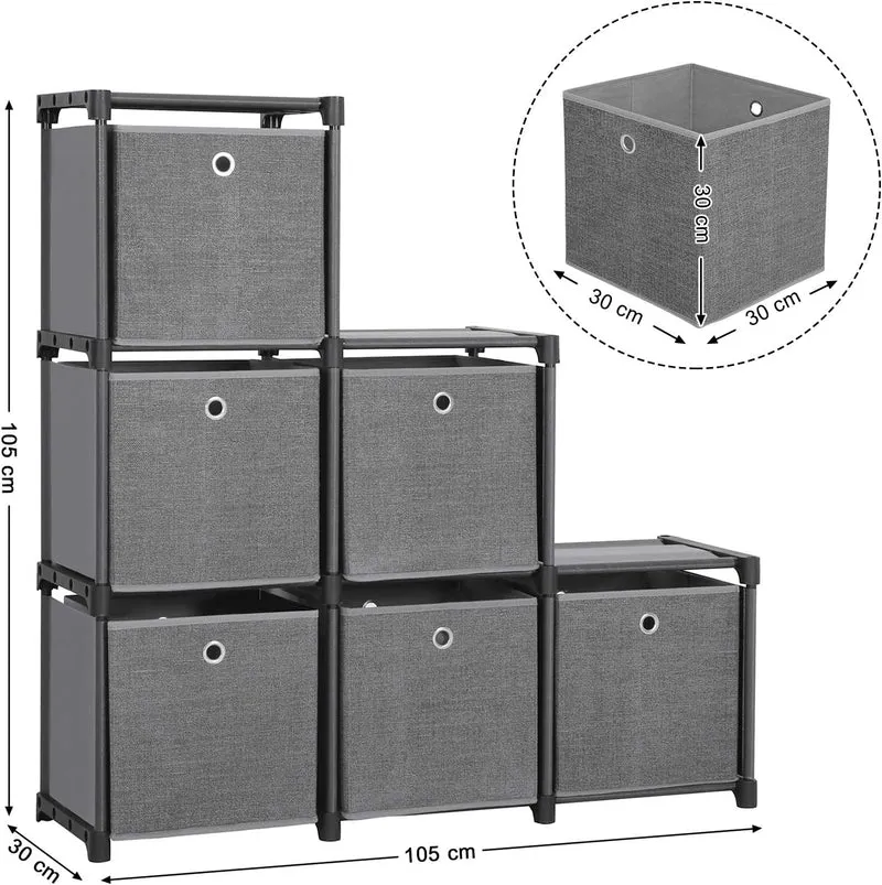 SONGMICS Steckregal 6 Würfel Aufbewahrungssystem mit 6 Stoffboxen