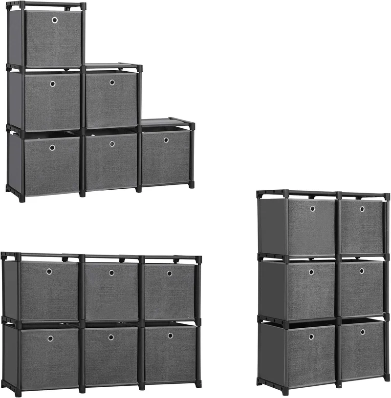 SONGMICS Steckregal 6 Würfel Aufbewahrungssystem mit 6 Stoffboxen