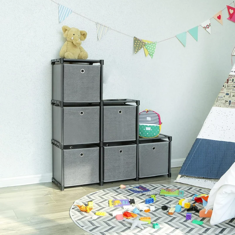 SONGMICS Steckregal 6 Würfel Aufbewahrungssystem mit 6 Stoffboxen