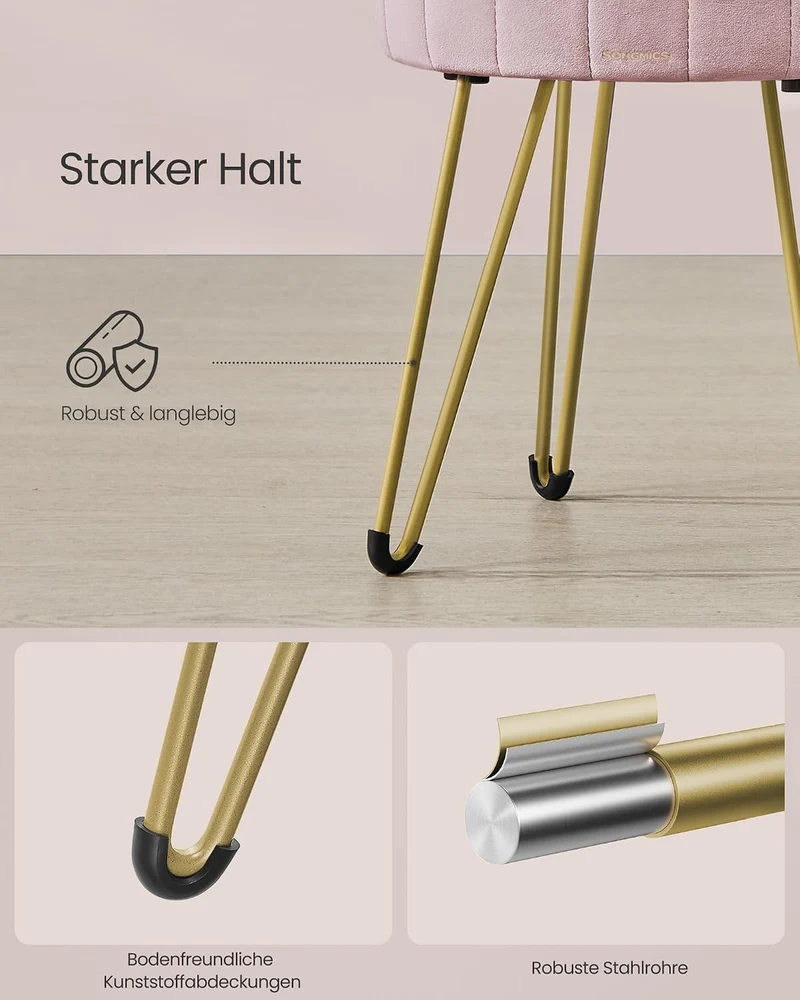 SONGMICS Runder Sitzhocker, mit Stauraum, Samt, 39 cm d, 44,4 cm H