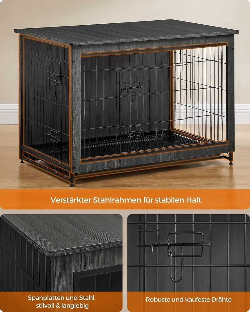 Feandrea Hundekäfig Möbel, Beistelltisch, Hundebox, Moderne Hundehütte Indoor für Hunde bis zu 32 kg
