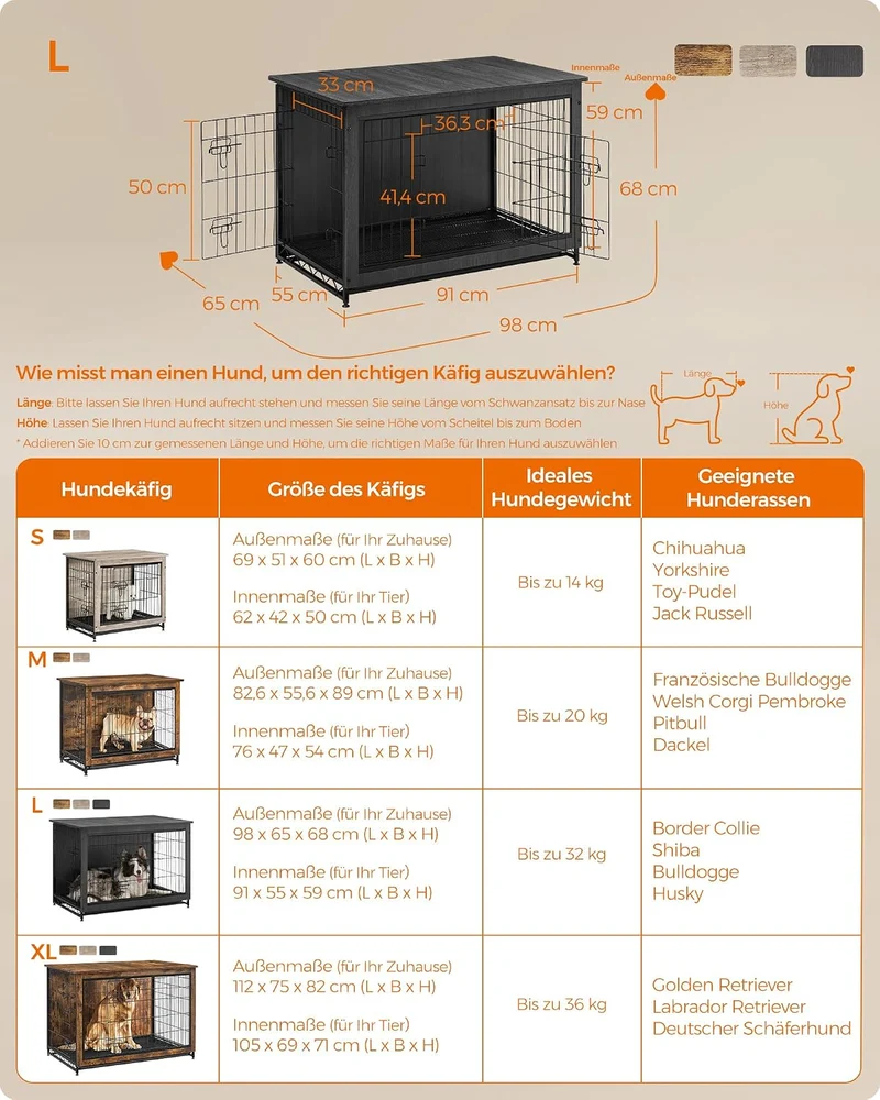 Feandrea Hundekäfig Möbel, Beistelltisch, Hundebox, Moderne Hundehütte Indoor für Hunde bis zu 32 kg