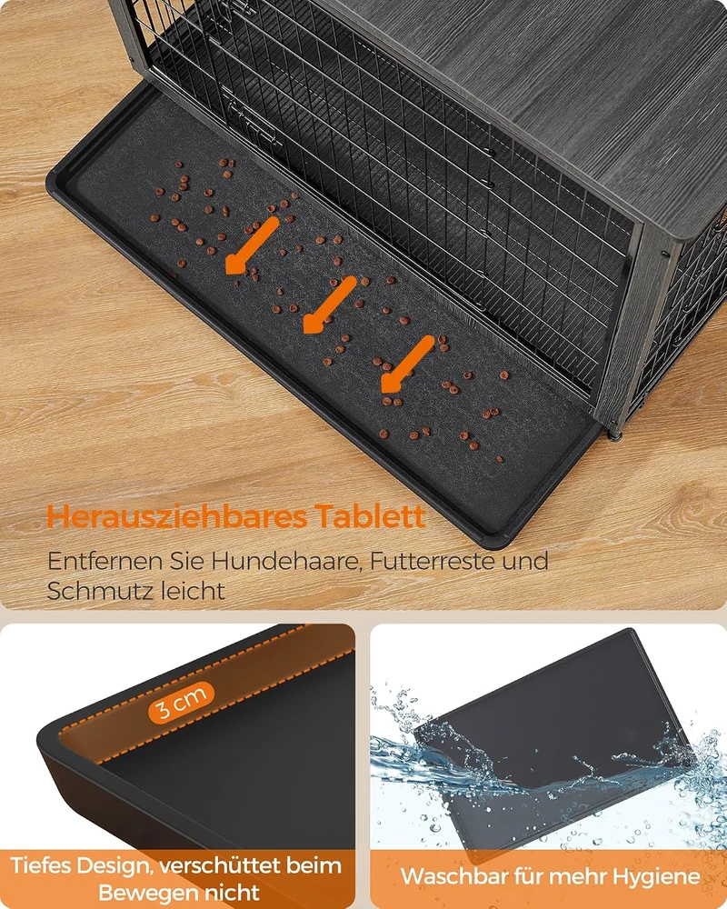 Feandrea Hundekäfig Möbel, Beistelltisch, Hundebox, Moderne Hundehütte Indoor für Hunde bis zu 32 kg