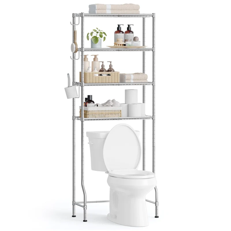 SONGMICS Toilettenregal, 4-stöckiges, verstellbare Ablagen, 30 x 63 x 176 cm Taubengrau 63B cm, Taub