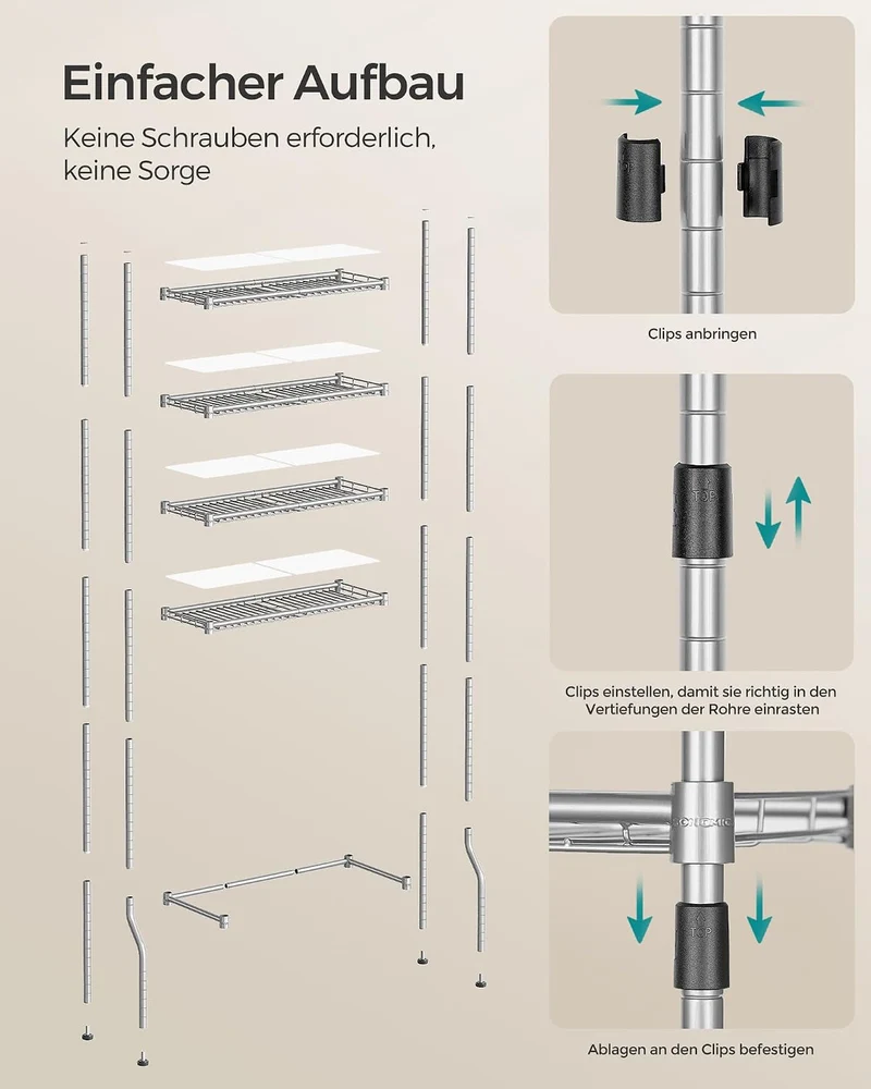 SONGMICS Toilettenregal, 4-stöckiges, verstellbare Ablagen, 30 x 63 x 176 cm Taubengrau 63B cm, Taub