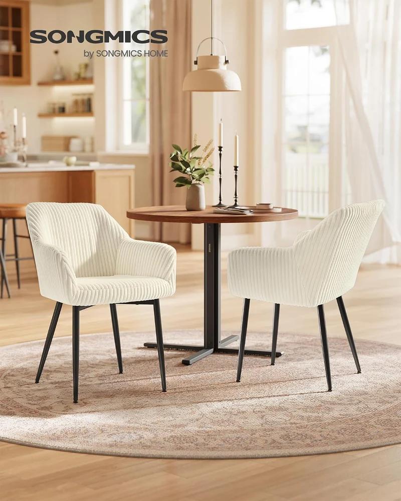 SONGMICS 4er Set Esszimmerstühle, Cord, Polsterstühle mit Armlehnen