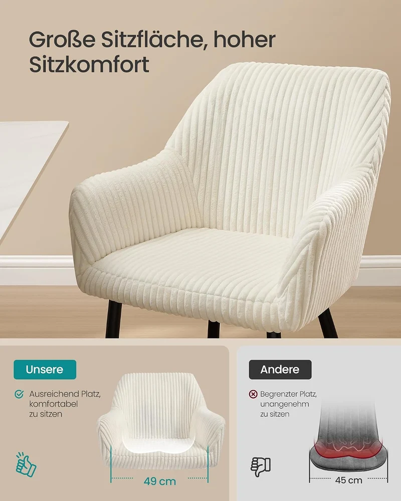 SONGMICS 4er Set Esszimmerstühle, Cord, Polsterstühle mit Armlehnen
