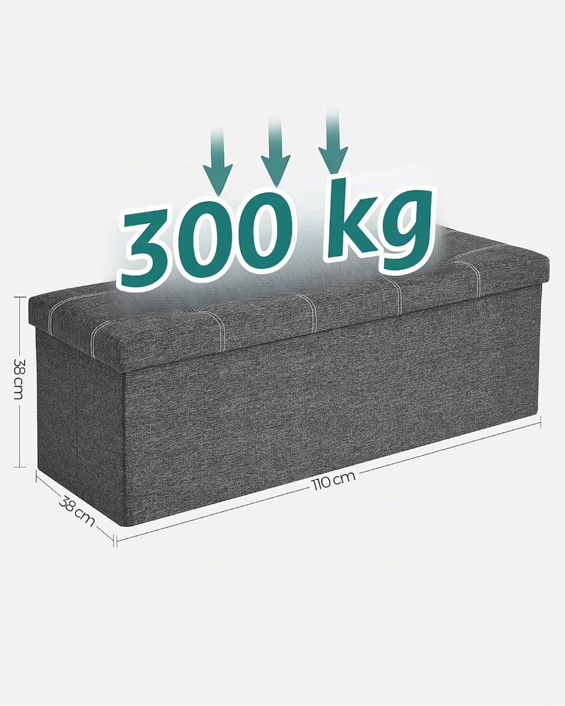 SONGMICS Sitzbank mit Stauraum, Sitztruhe, Sitzhocker, faltbar, 110 x 38 x 38 cm, Bezug aus Leinenim