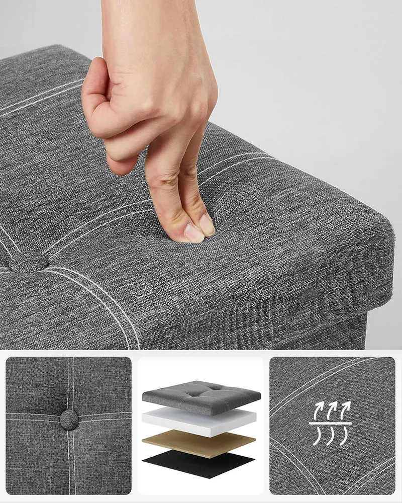 SONGMICS Sitzbank mit Stauraum, Sitztruhe, Sitzhocker, faltbar, 110 x 38 x 38 cm, Bezug aus Leinenim