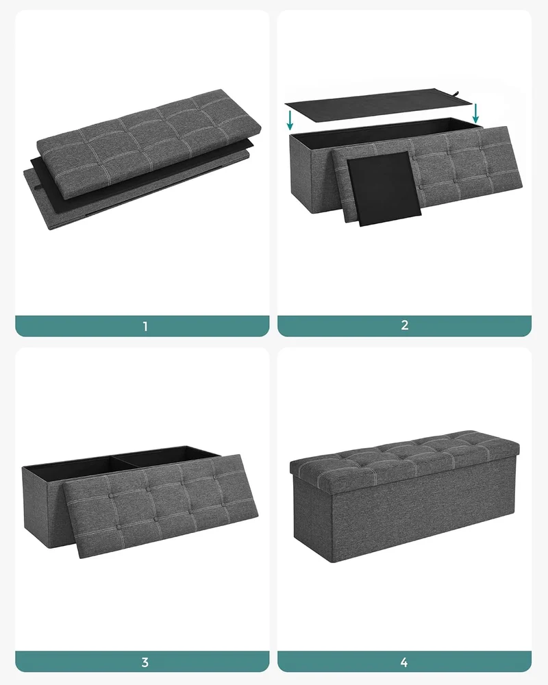 SONGMICS Sitzbank mit Stauraum, Sitztruhe, Sitzhocker, faltbar, 110 x 38 x 38 cm, Bezug aus Leinenim
