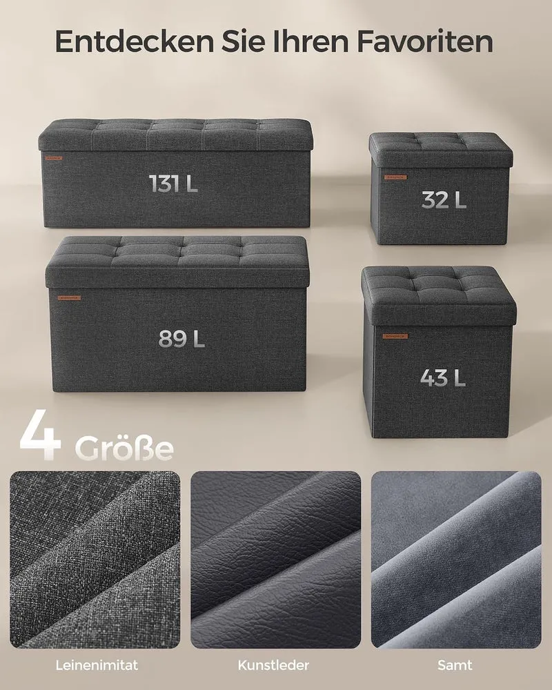 SONGMICS Sitzbank mit Stauraum, Sitztruhe, Sitzhocker, faltbar, 110 x 38 x 38 cm, Bezug aus Leinenim