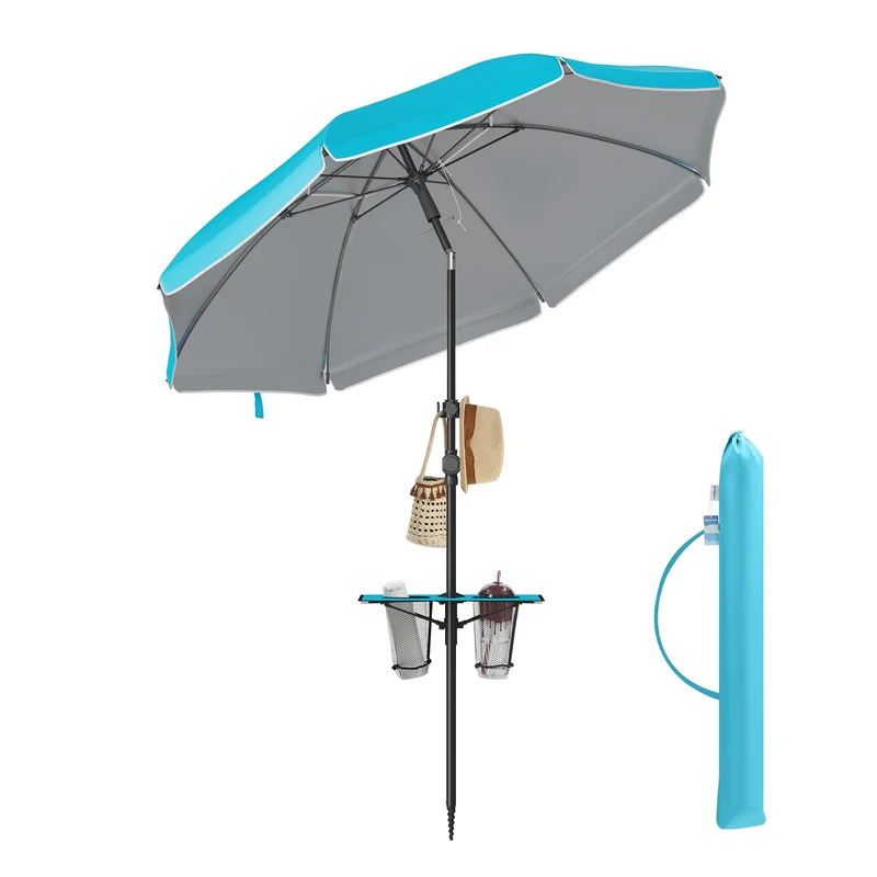 SONGMICS Sonnenschirm 160 cm, UPF 50+, höhenverstellbar, ohne Ständer blau 160 cm, blau 160 cm