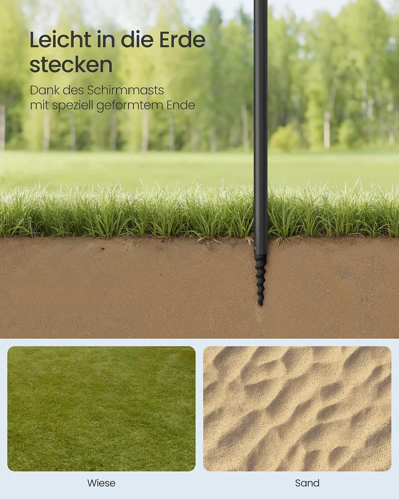 SONGMICS Sonnenschirm 160 cm, UPF 50+, höhenverstellbar, ohne Ständer blau 160 cm, blau 160 cm