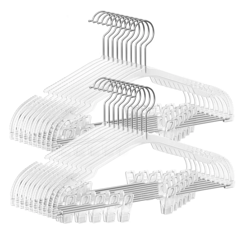 SONGMICS Hosenbügel, 30 Stück, transparente Kunststoffbügel, 40,6 x 22,5 cm, Rockbügel mit verschieb