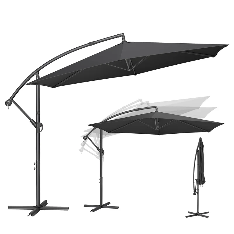 SONGMICS Sonnenschirm, Ampelschirm 350 cm d, mit Ständer, UV-Schutz UPF 50+ Grau 350 cm, Grau 350 cm