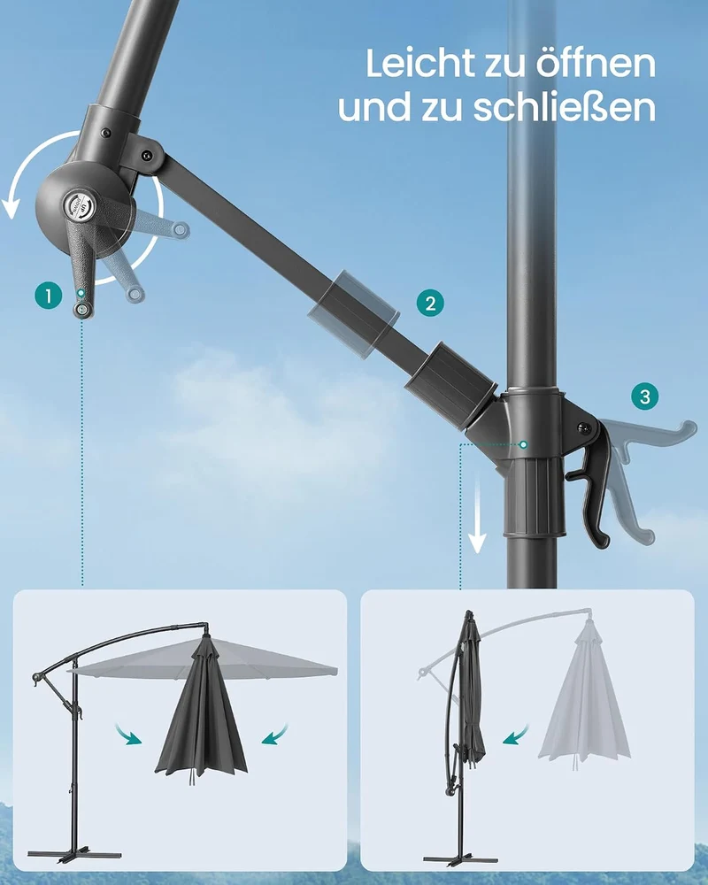 SONGMICS Sonnenschirm, Ampelschirm 350 cm d, mit Ständer, UV-Schutz UPF 50+ Grau 350 cm, Grau 350 cm