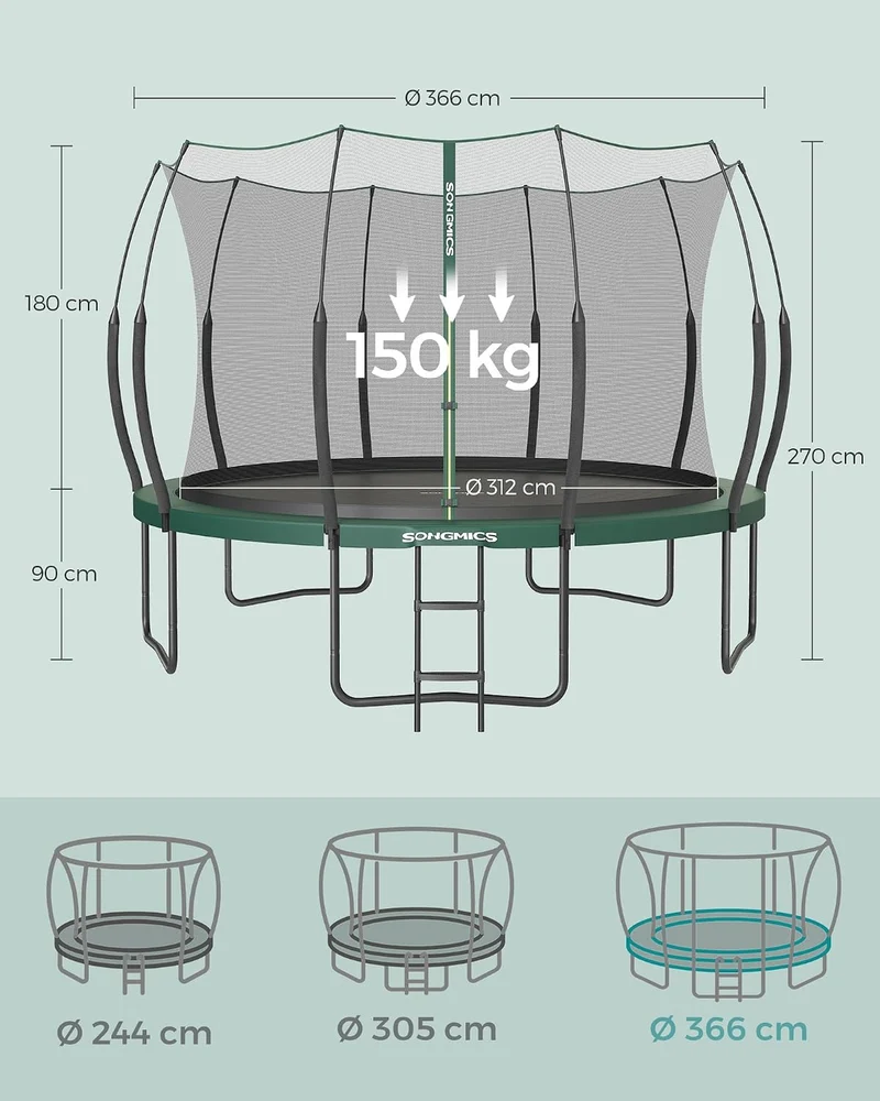 SONGMICS Federloses Trampolin Outdoor Ø 244/305/366 cm, Kindertrampolin Gartentrampolin, elastische