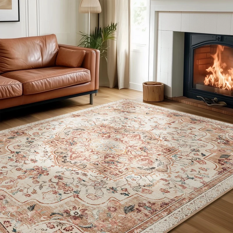 SONGMICS Wohnzimmerteppich Waschbar rutschfest, Boho, 80 x 150 cm Cappuccinobeige 80B x 150L cm Rech