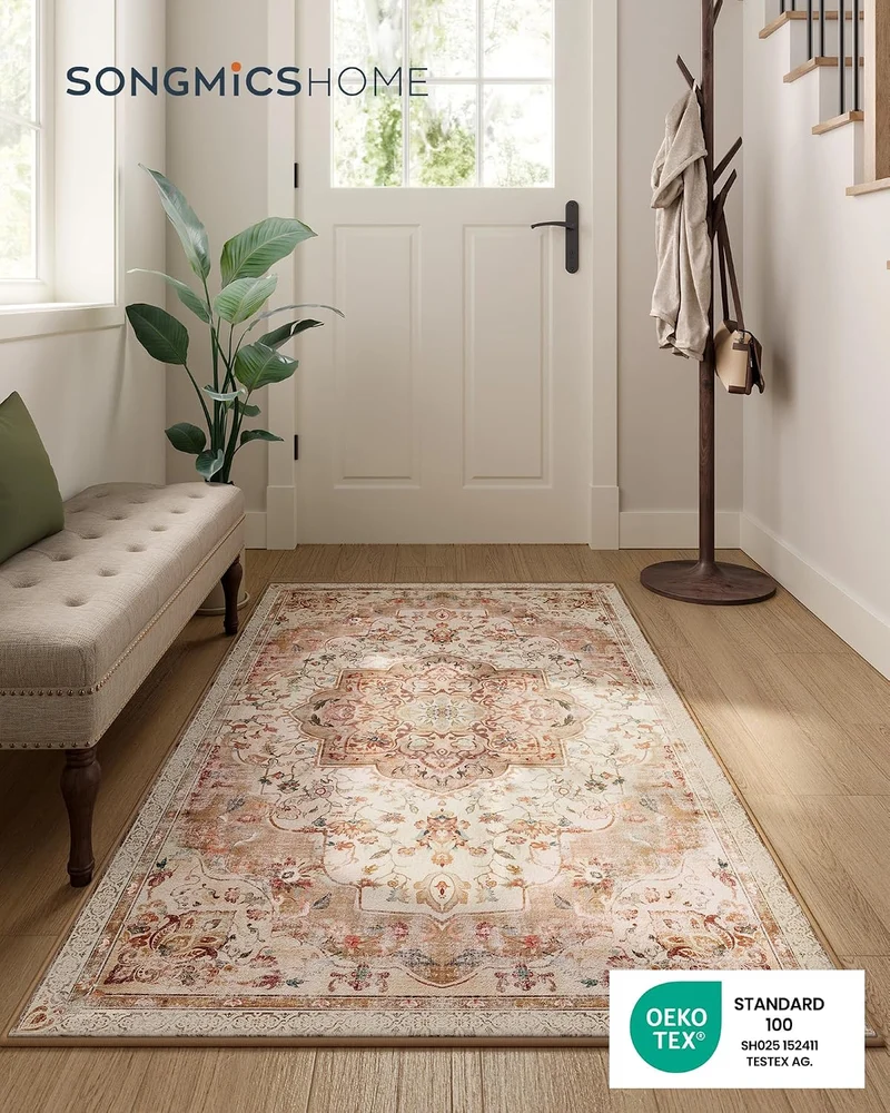 SONGMICS Wohnzimmerteppich Waschbar rutschfest, Boho, 80 x 150 cm Cappuccinobeige 80B x 150L cm Rech