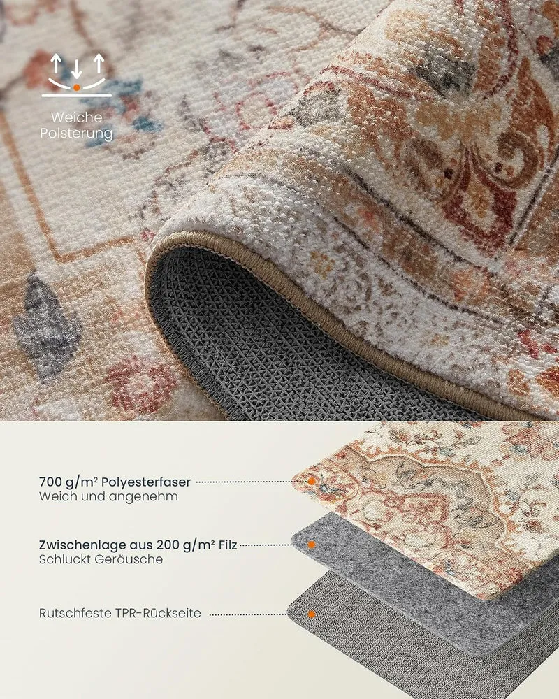 SONGMICS Wohnzimmerteppich Waschbar rutschfest, Boho, 80 x 150 cm Cappuccinobeige 80B x 150L cm Rech