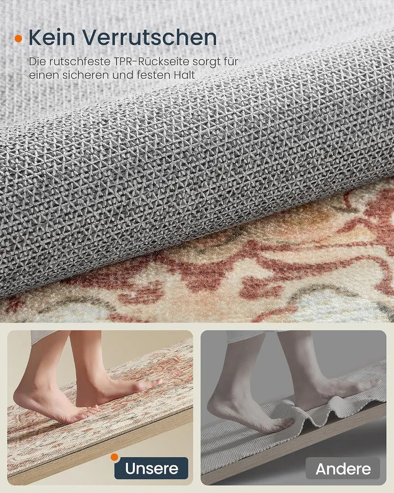 SONGMICS Wohnzimmerteppich Waschbar rutschfest, Boho, 80 x 150 cm Cappuccinobeige 80B x 150L cm Rech