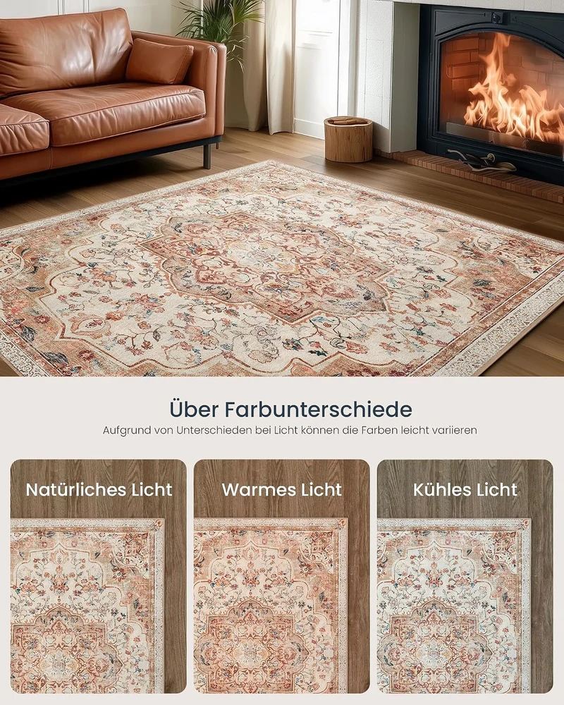 SONGMICS Wohnzimmerteppich Waschbar rutschfest, Boho, 80 x 150 cm Cappuccinobeige 80B x 150L cm Rech