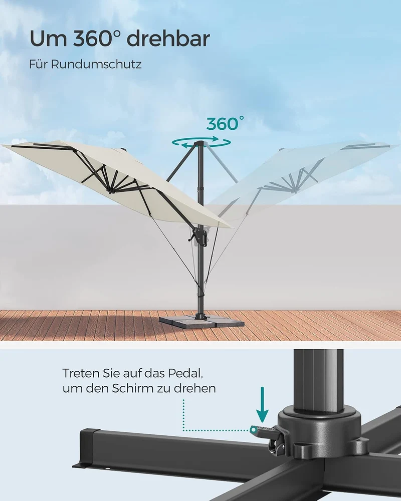 SONGMICS Sonnenschirm 290 x 290 cm, Ampelschirm, UV-Schutz UPF 50+