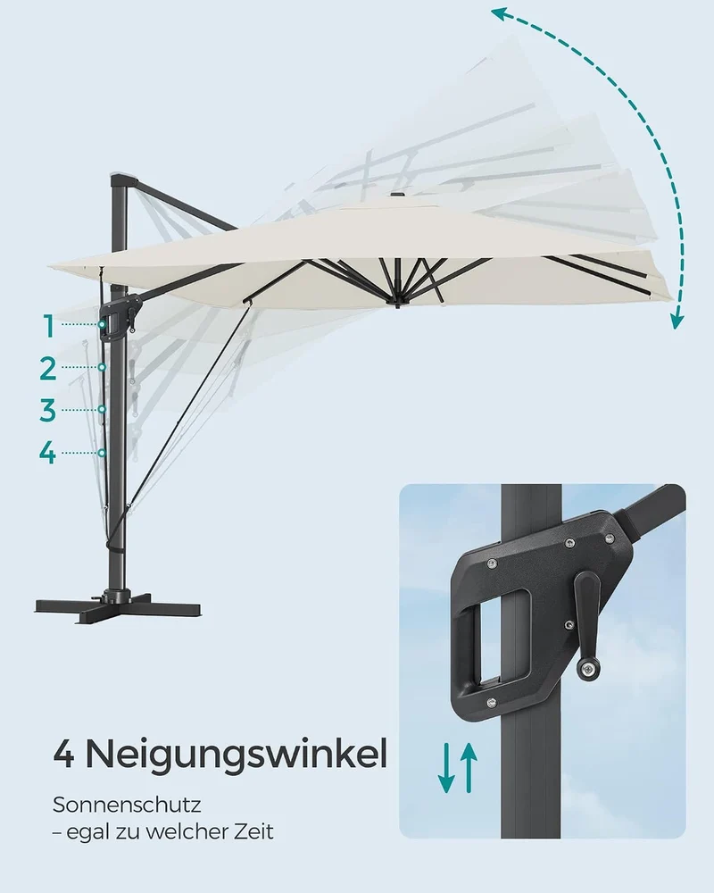 SONGMICS Sonnenschirm 290 x 290 cm, Ampelschirm, UV-Schutz UPF 50+