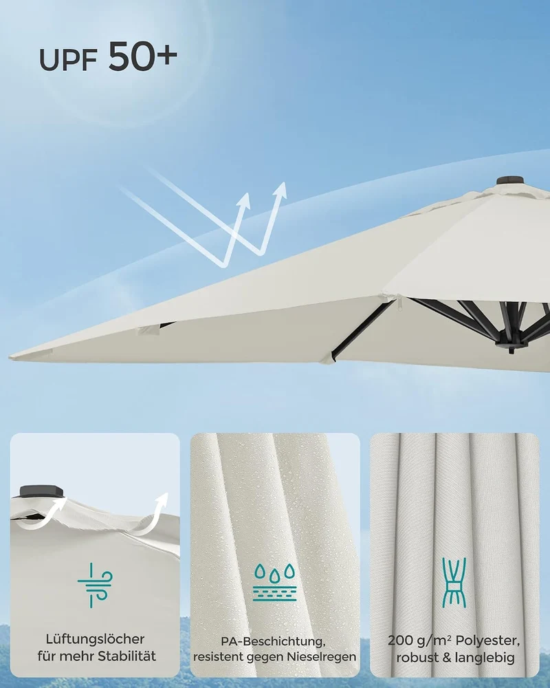 SONGMICS Sonnenschirm 290 x 290 cm, Ampelschirm, UV-Schutz UPF 50+
