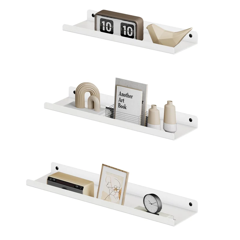 SONGMICS Wandregal aus Metall, 3er Set, Schweberegal, Modernes Design 3-Piece Set Weiss, 3-Piece Set