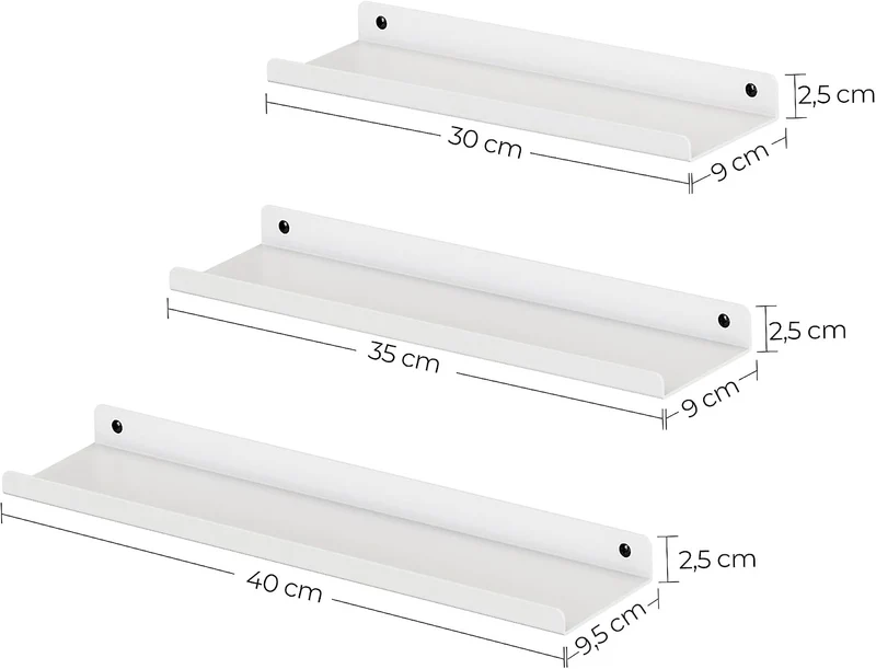 SONGMICS Wandregal aus Metall, 3er Set, Schweberegal, Modernes Design 3-Piece Set Weiss, 3-Piece Set