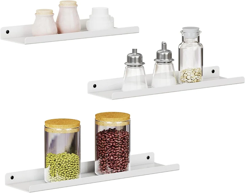 SONGMICS Wandregal aus Metall, 3er Set, Schweberegal, Modernes Design 3-Piece Set Weiss, 3-Piece Set