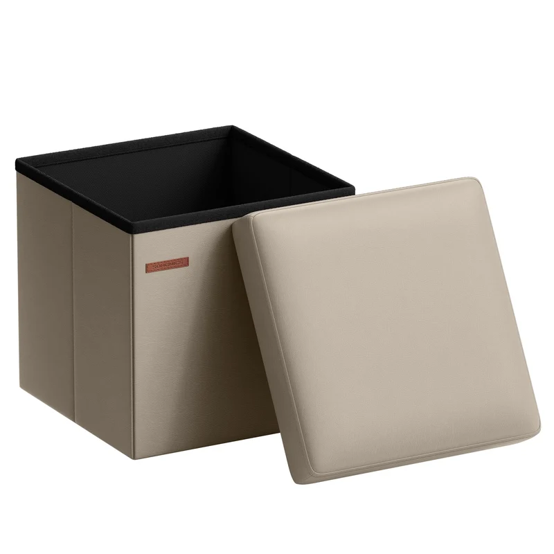 SONGMICS Sitzhocker 38 cm, faltbar, mit Deckel, PVC-Leder