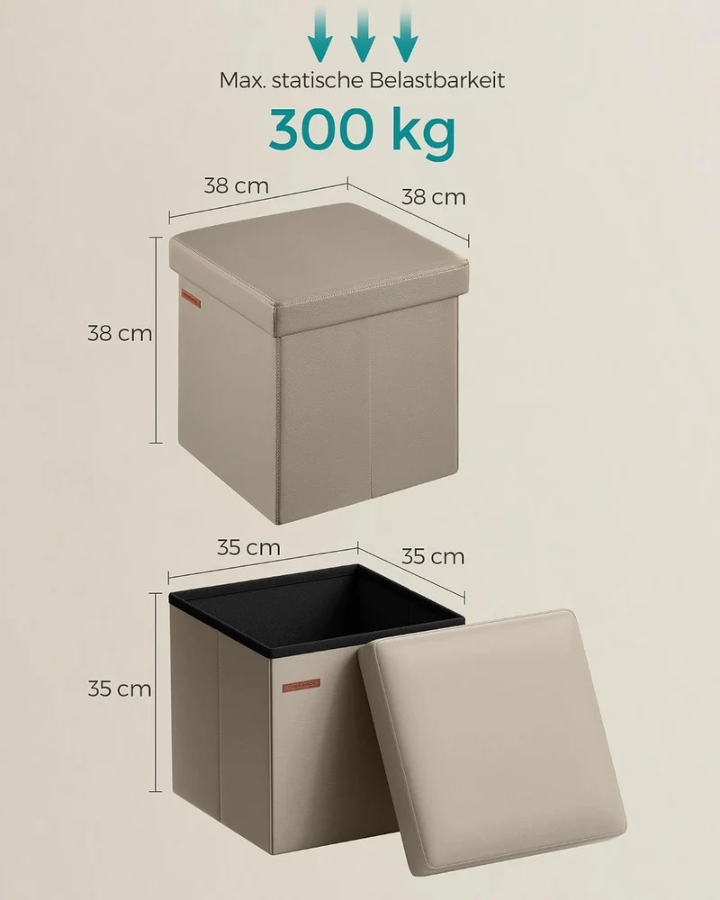 SONGMICS Sitzhocker 38 cm, faltbar, mit Deckel, PVC-Leder