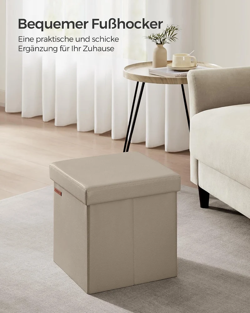 SONGMICS Sitzhocker 38 cm, faltbar, mit Deckel, PVC-Leder