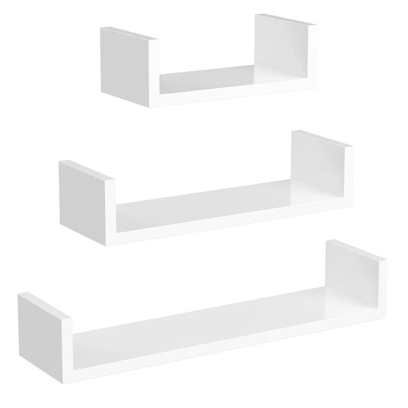 SONGMICS 3er Set Wandregale, Schweberegale in U-Form, Hochglanzoberfläche Weiss 60 x 15 x 10 cm, 45