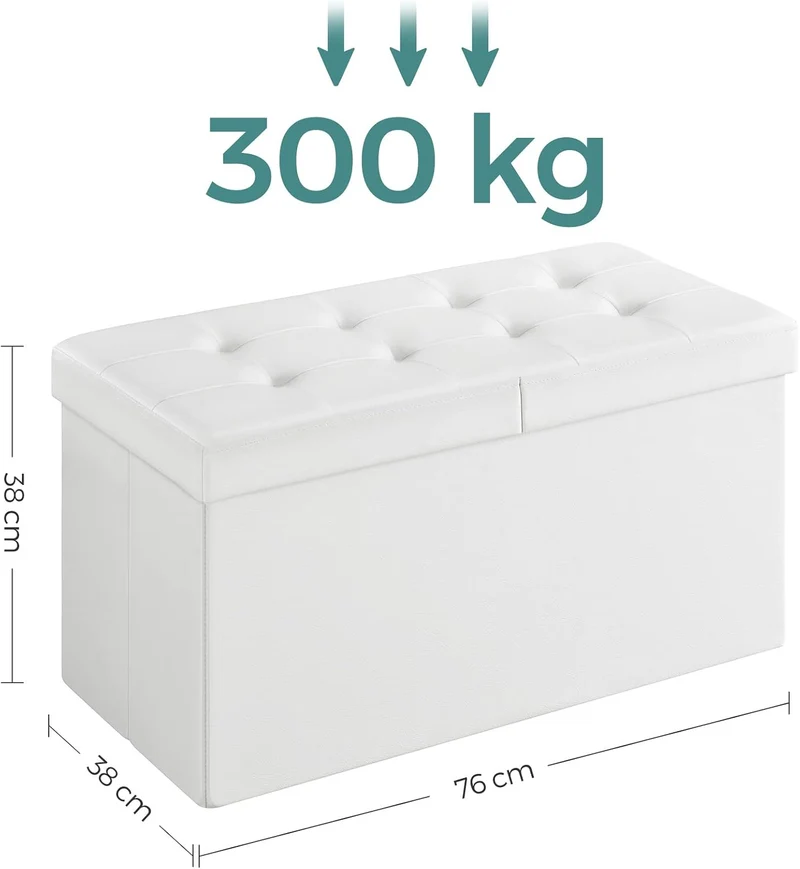 SONGMICS Sitzbank, faltbar, Sitztruhe, 89 Liter Fassungsvermögen, bis 300 kg belastbar, 38 x 76 x 38