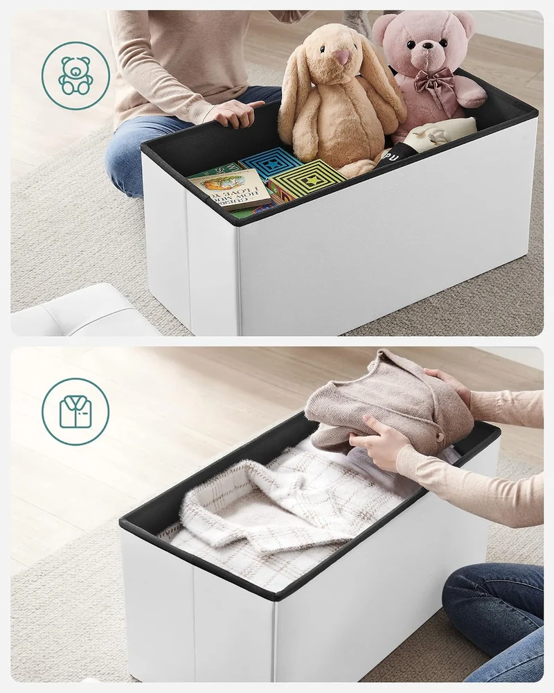 SONGMICS Sitzbank, faltbar, Sitztruhe, 89 Liter Fassungsvermögen, bis 300 kg belastbar, 38 x 76 x 38