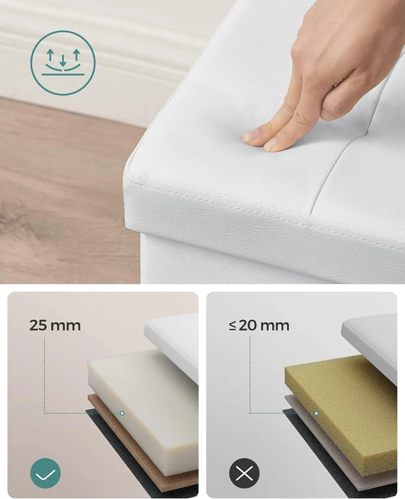 SONGMICS Sitzbank, faltbar, Sitztruhe, 89 Liter Fassungsvermögen, bis 300 kg belastbar, 38 x 76 x 38