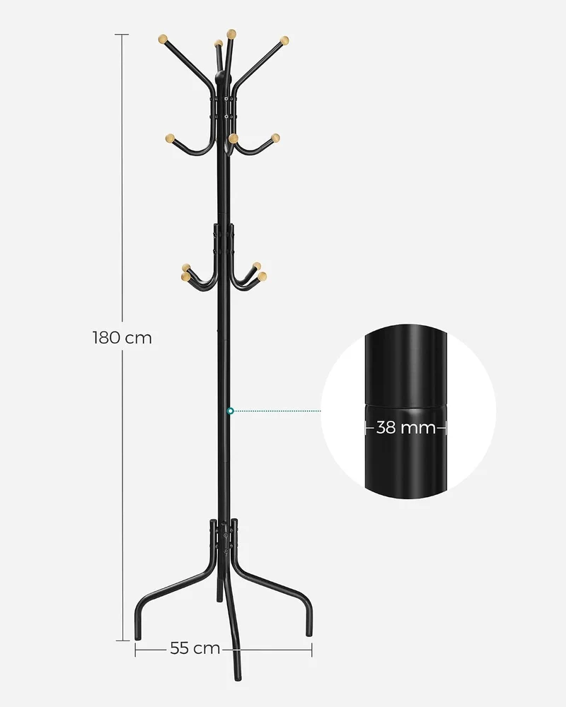 SONGMICS Garderobenständer, Kleiderbügel aus Metall mit 12 Haken, Garderobe, 4 Beine, Jackenständer