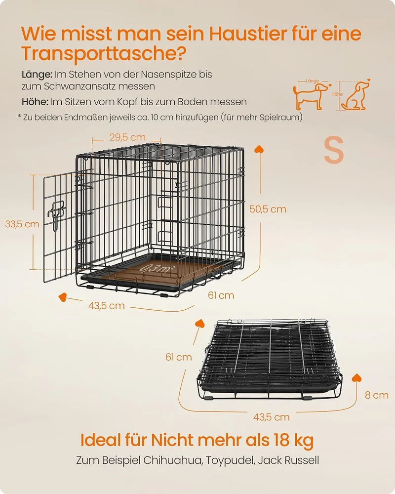 Feandrea Hundebox, Faltbar, 1 Tür, Metall L 61 x B 44 x H 51 cm Eine Tür, L 61 x B 44 x H 51 cm Eine