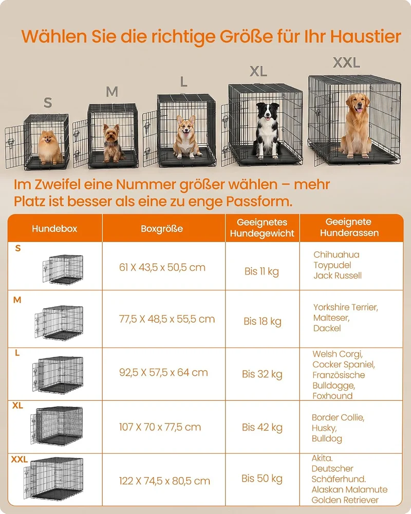 Feandrea Hundebox, Faltbar, 1 Tür, Metall L 61 x B 44 x H 51 cm Eine Tür, L 61 x B 44 x H 51 cm Eine