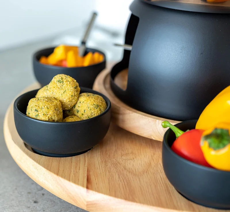 Mäser 931229 Fondue-Set 23-teilig, Edelstahl Fonduetopf inklusive Spritzschutz, Rechaud, Drehkarusse