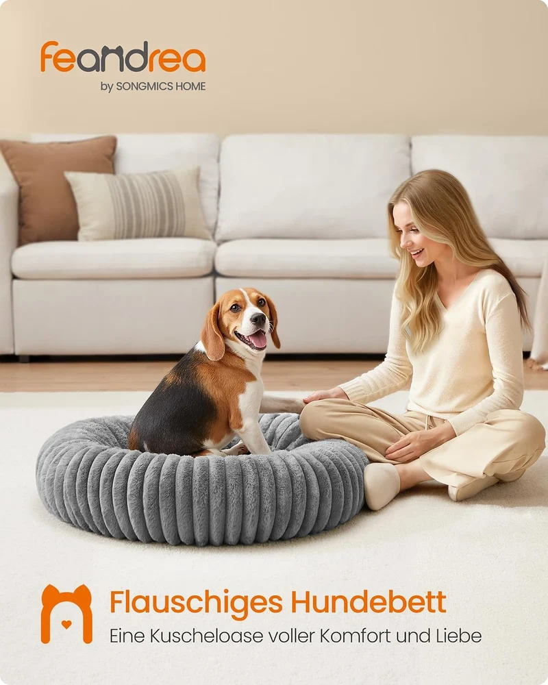 Feandrea Hundebett, 80 cm Durchmesser, waschbar, weiche Polsterung XL (80 x 80 x 20 cm), XL (80 x 80