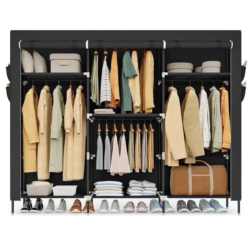 SONGMICS Kleiderschrank, Stoffschrank mit Kleiderstange, 4 Hängefächer 189B cm, 189B cm