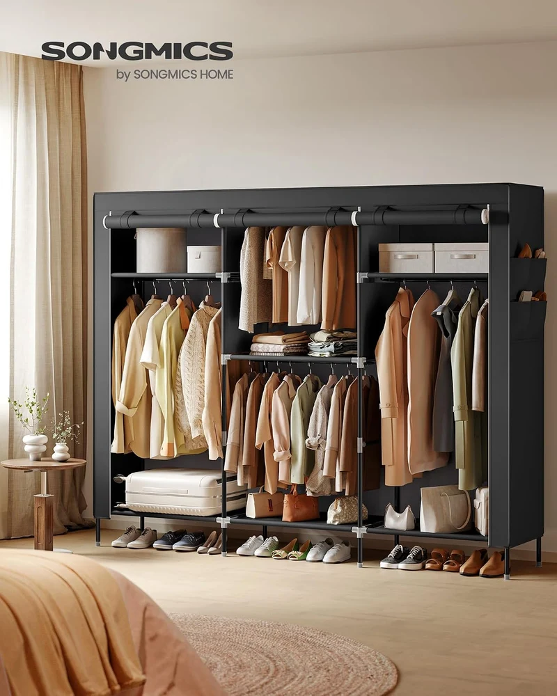 SONGMICS Kleiderschrank, Stoffschrank mit Kleiderstange, 4 Hängefächer 189B cm, 189B cm