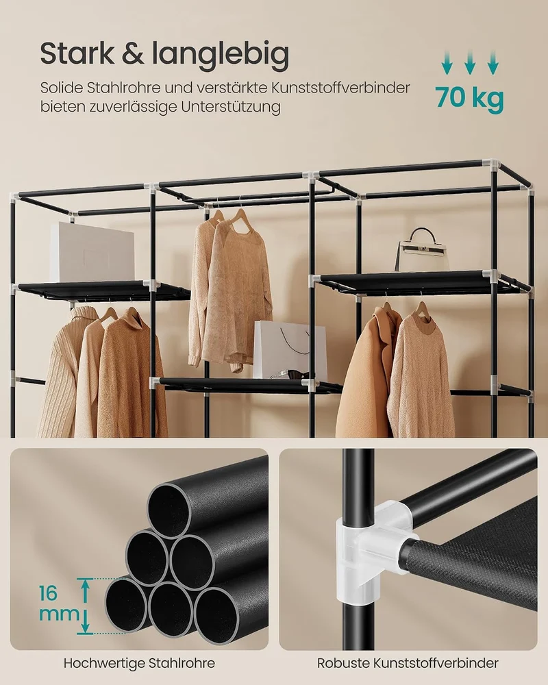 SONGMICS Kleiderschrank, Stoffschrank mit Kleiderstange, 4 Hängefächer 189B cm, 189B cm