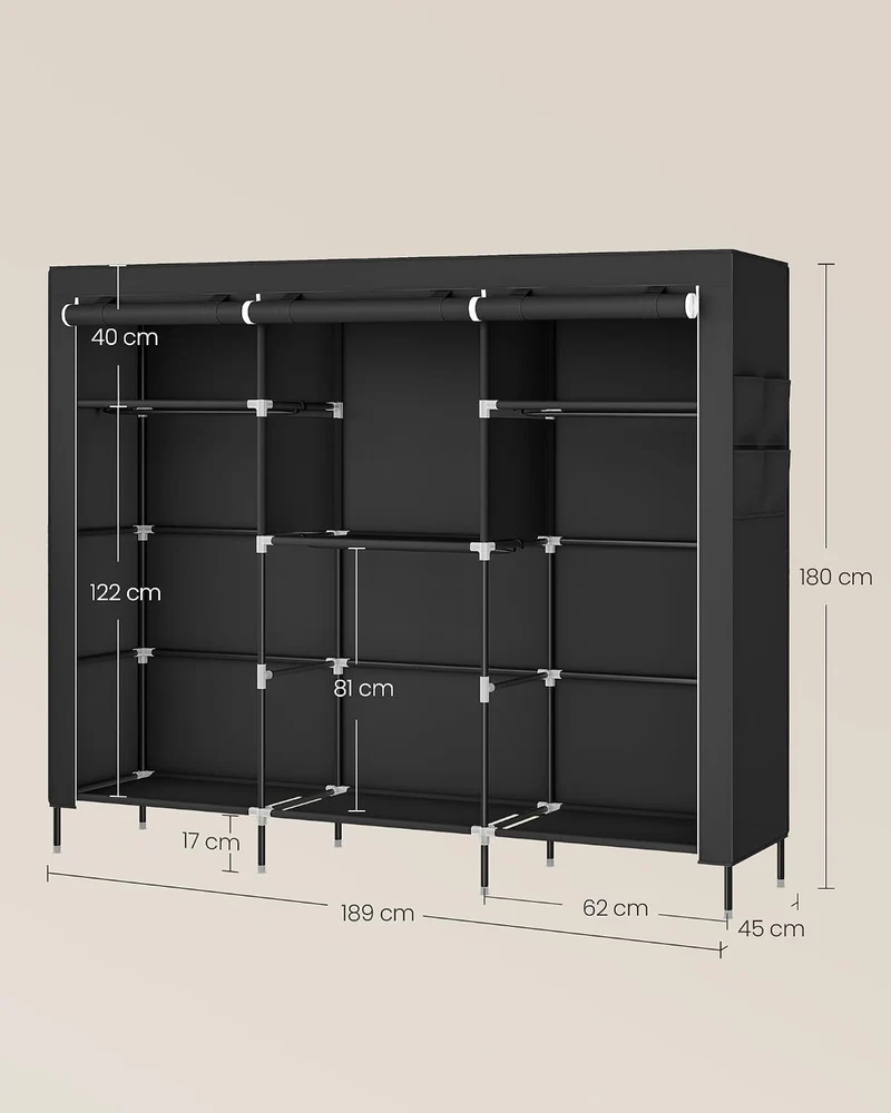 SONGMICS Kleiderschrank, Stoffschrank mit Kleiderstange, 4 Hängefächer 189B cm, 189B cm