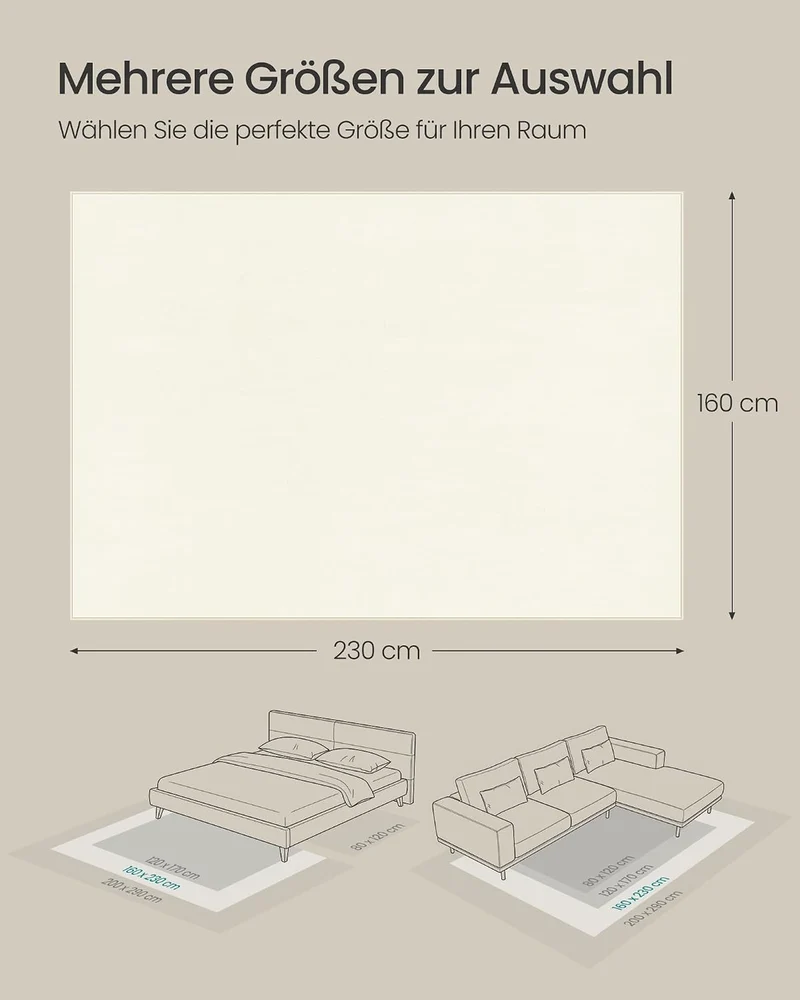 SONGMICS Teppich, 160 x 230 cm, Wohnzimmerteppich, Rutschfester Teppich, Dekoration, für Wohnzimmer,